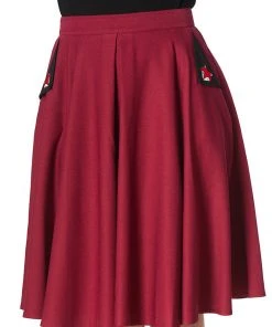 Banned Foxy 40's Swing Skirt Burgundy New In