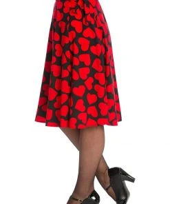 Banned Romance Button Hearts 50's Swing Skirt Red New In