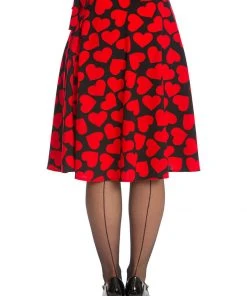 Banned Romance Button Hearts 50's Swing Skirt Red New In