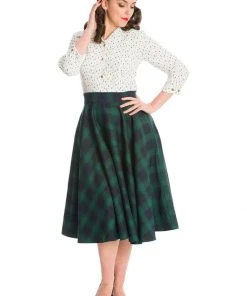 Banned Tartan 50's Swing Skirt Green