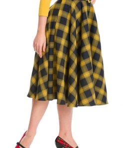 Banned Tartan 50's Swing Skirt Yellow