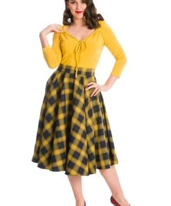 Banned Tartan 50's Swing Skirt Yellow