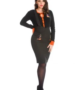 Banned Pumpkin Spice & All Things Nice Tartan 50's Pencil Skirt Black