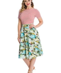 Banned Tropical Palms 50's Swing Skirt Green New In