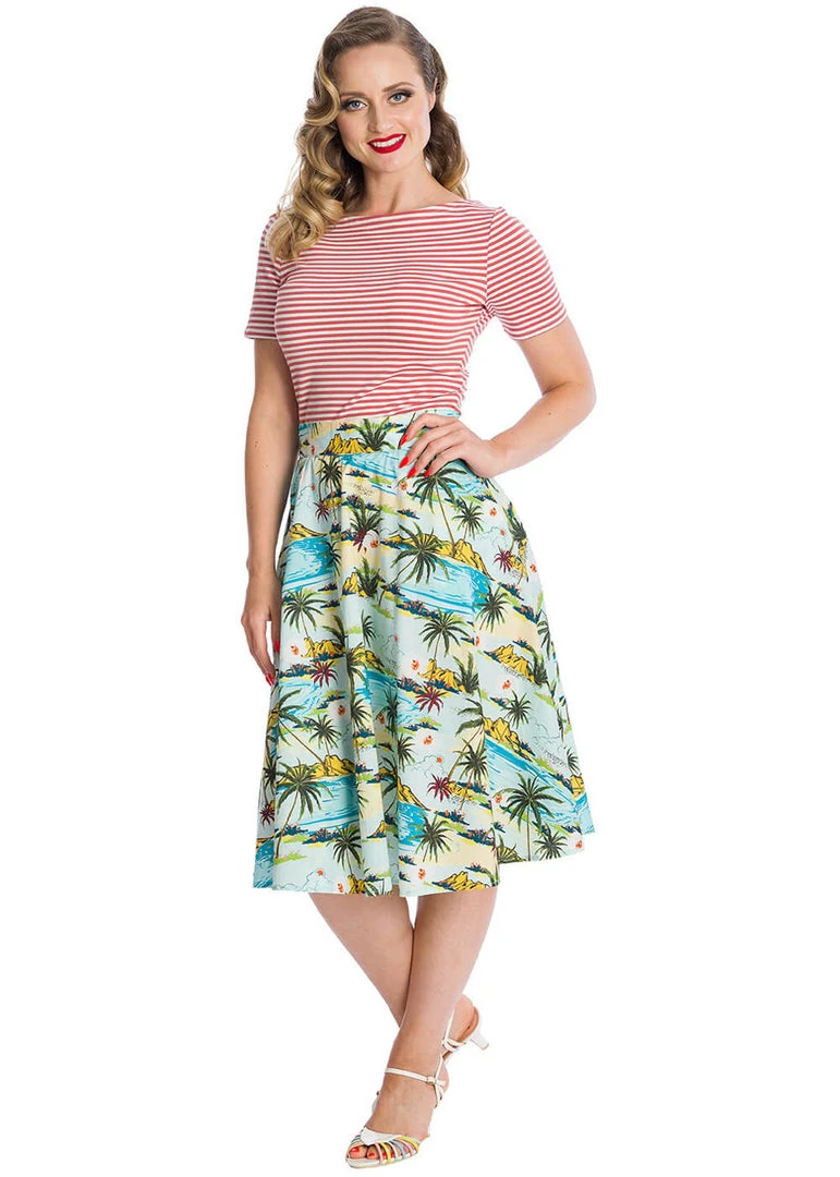 Banned Tropical Palms 50's Swing Skirt Green New In