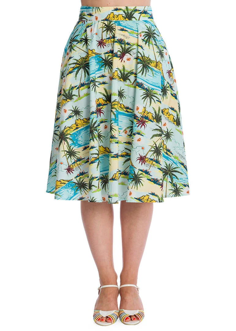 Banned Tropical Palms 50's Swing Skirt Green New In