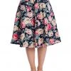 New In Banned Rose Bloom 50's Swing Skirt Navy