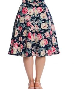 New In Banned Rose Bloom 50's Swing Skirt Navy