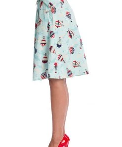 Banned Hot Air Balloon Globe 50's Swing Wrap Skirt Blue