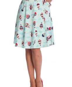 Banned Hot Air Balloon Globe 50's Swing Wrap Skirt Blue