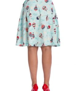 Banned Hot Air Balloon Globe 50's Swing Wrap Skirt Blue