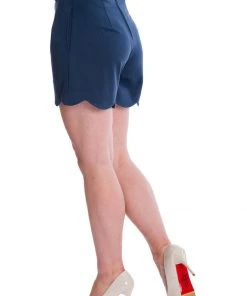 Banned Ahoy Scallop 50's Shorts Navy Blue New In