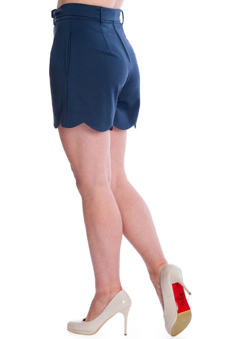 Banned Ahoy Scallop 50's Shorts Navy Blue New In
