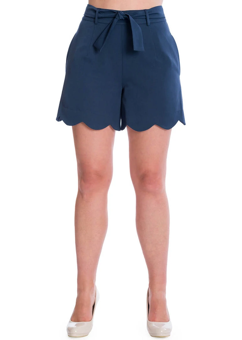 Banned Ahoy Scallop 50's Shorts Navy Blue New In