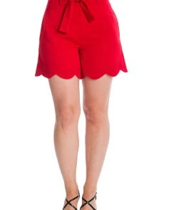 Banned Ahoy Scallop 50's Shorts Red New In