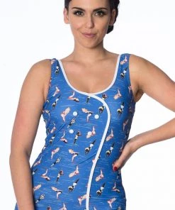 New In Banned Dive In 60's Bathingsuit Blue