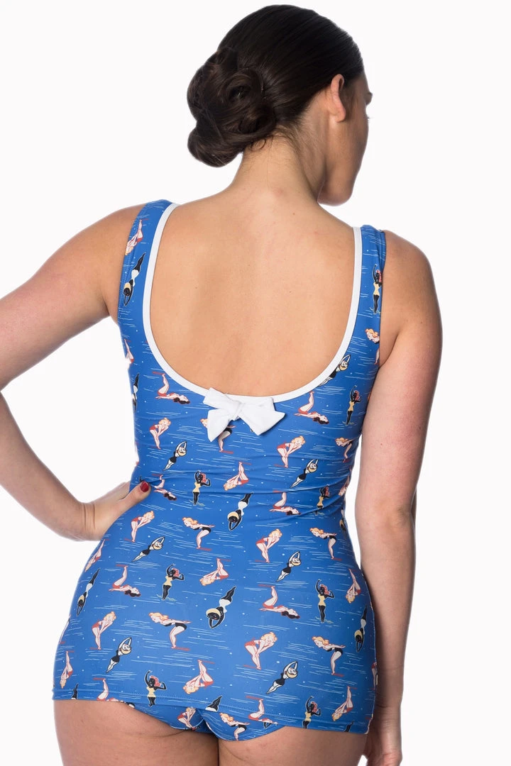 New In Banned Dive In 60's Bathingsuit Blue
