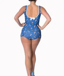 New In Banned Dive In 60's Bathingsuit Blue