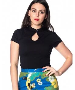 Banned Mandarin Collar 40's Top Black New In