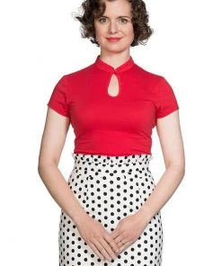 New In Banned Mandarin Collar 40's Top Red