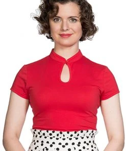 New In Banned Mandarin Collar 40's Top Red
