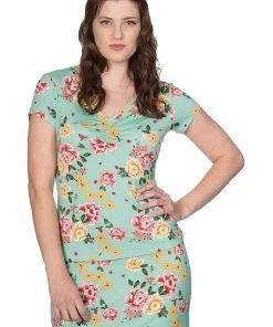 New In Banned Oriental Bloom 50's T-shirt Mint Green