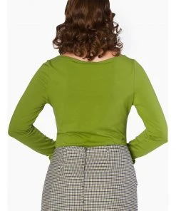 New In Banned Bow 60's Top Khaki Green