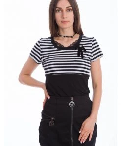 Banned Candy Stripe Sailor 40's Top Black New In