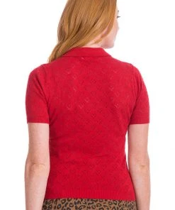 New In Banned Smart Love Hearts Polo Top Red