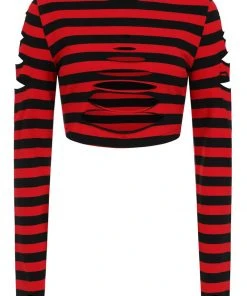 Banned Chantrea Stripe 80's Top Red