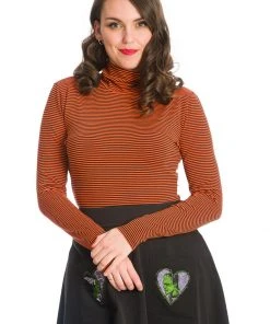 Banned Trick Or Treat Stripe 60's Top Orange Color New In