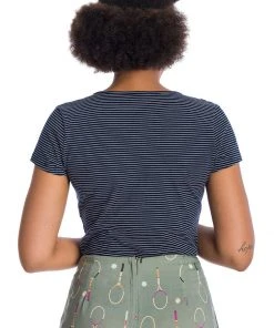 Banned Danni Stripe 50's Top Navy Blue