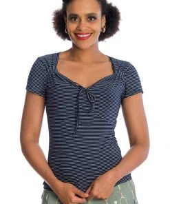 Banned Danni Stripe 50's Top Navy Blue