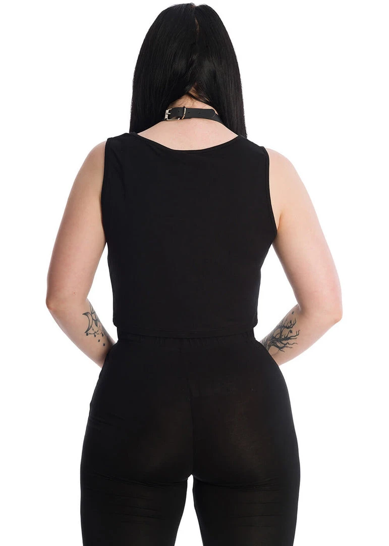 New In Banned Space Cat Cropped T-Shirt Black