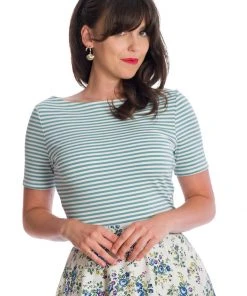 Banned Sizzle Stripe 50's Top Blue