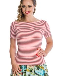 New In Banned Sizzle Stripe 50's Top Pink