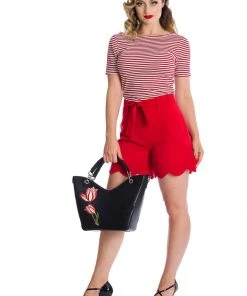 New In Banned Sizzle Stripe 50's Top Red