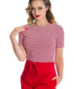 New In Banned Sizzle Stripe 50's Top Red