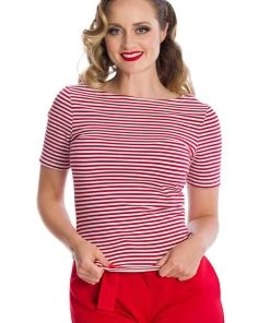 New In Banned Sizzle Stripe 50's Top Red