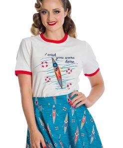 Banned Wish You Were Here Boat T-Shirt White New In