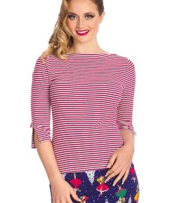 Banned Merry Stripe 40's Top White Red New In