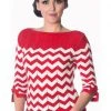 New In Banned Vanilla Chevron 60's Top Red White
