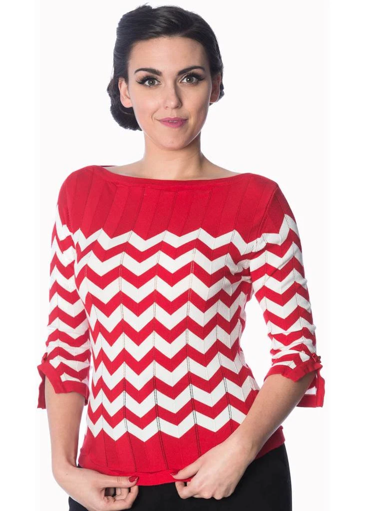 New In Banned Vanilla Chevron 60's Top Red White