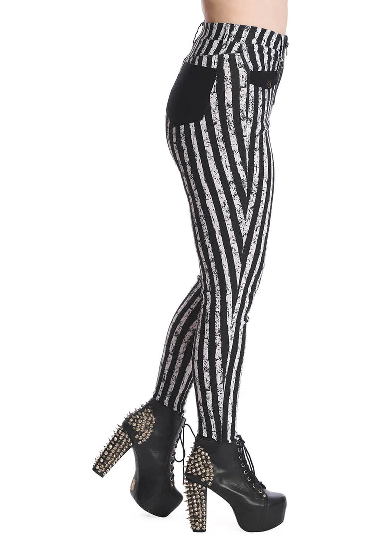 New In Banned Spooky Nightwalks Trousers Black White