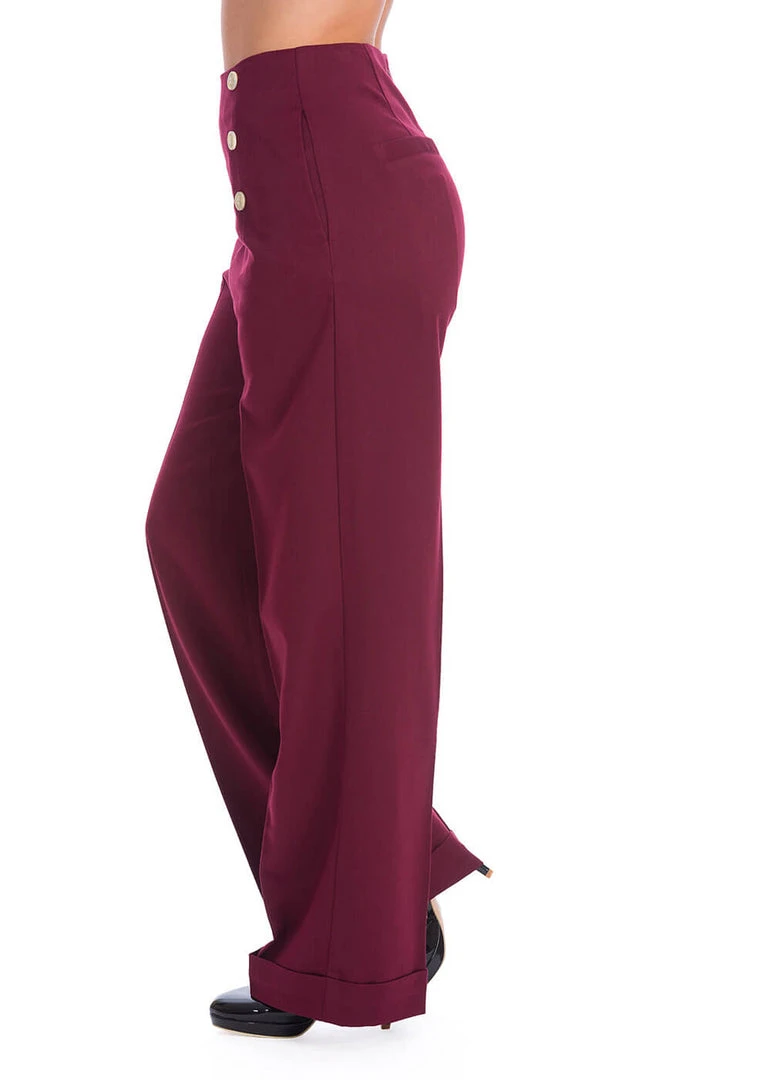 New In Banned Adventures Ahead 40's Trousers Burgundy