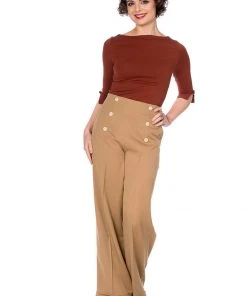 New In Banned Adventures Ahead 40's Trousers Tan Brown
