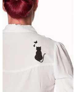 Banned Snow Bird Cat Blouse White New In