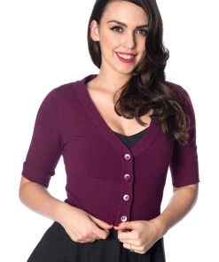Banned Overload 50's Cardigan Aubergine Purple