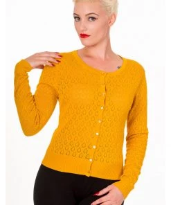 Banned Watch Out Teardrop 40's Cardigan Mustard New In