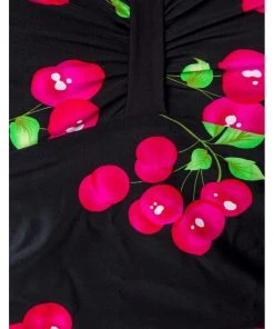 Belsira Cherry 50's Bathing Suit Black Pink New In